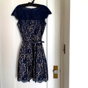 Like New Navy Lace Party Dress with Original Belt